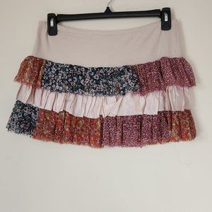 Free People Beige Floral Print Ruffle Mini Skirt - Size M